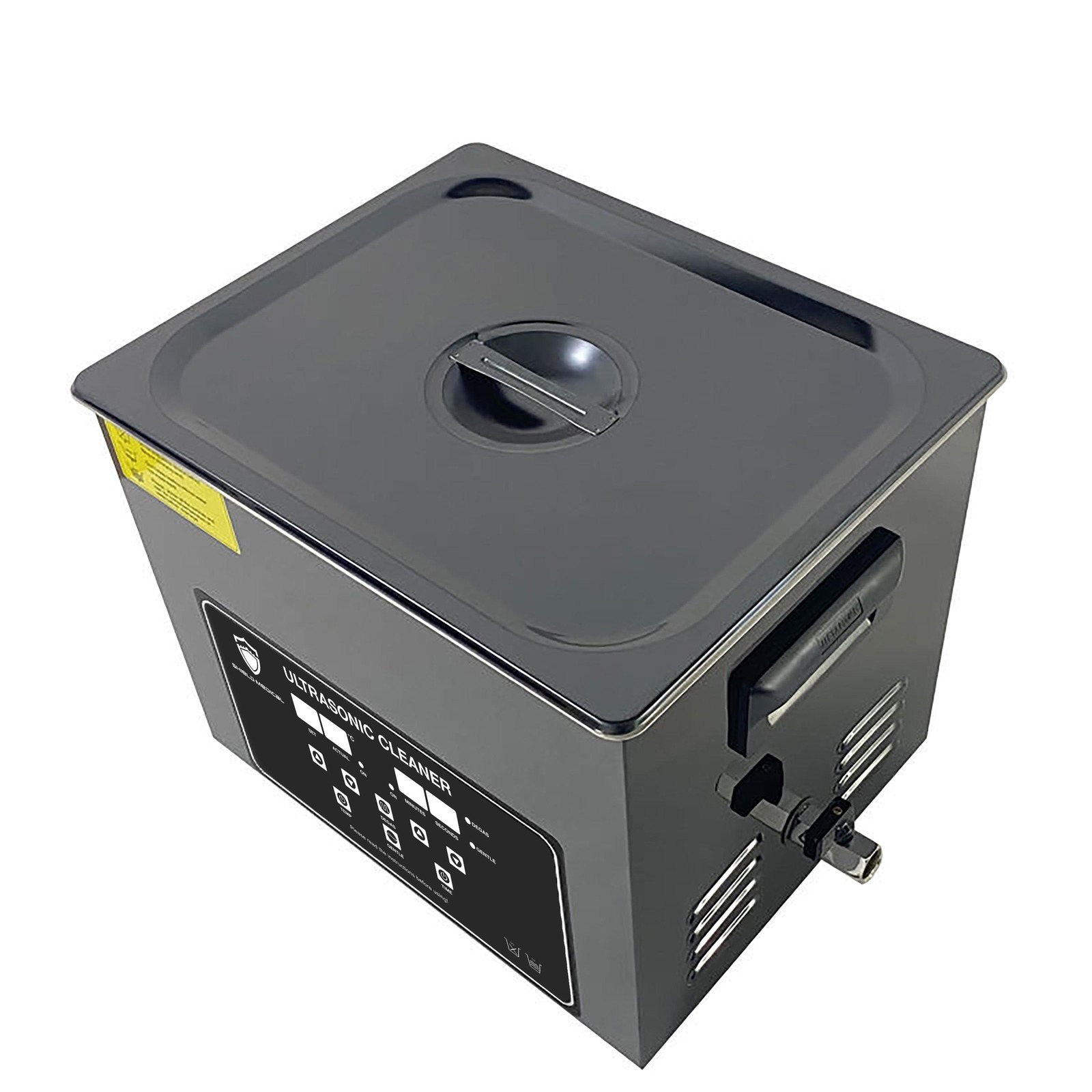 Shieldmedical ultrasonic cleaner with lid and drain valve, representative view